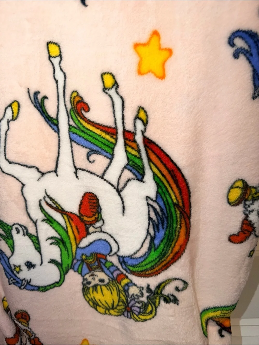 Rainbow Pink Unicorn Plush Throw Blanket with Multicolor Accents - Rainbow Brite
